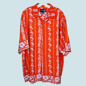 Boss by I.G. Design orange floral island ss button shirt mens XL EUC